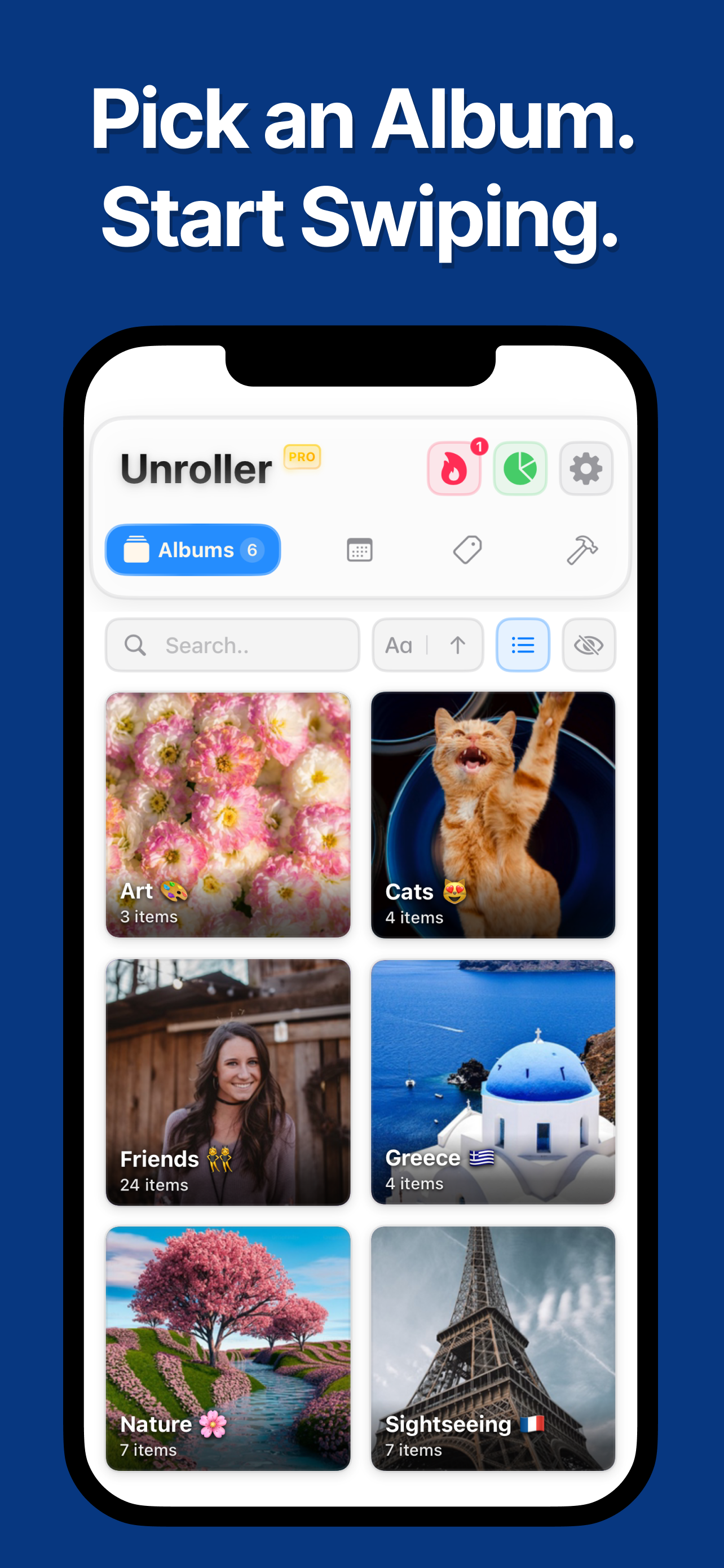 Unroller album overview on iPhone